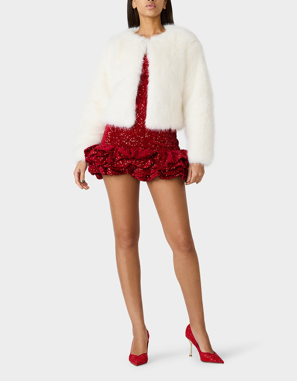 Betsey Johnson Classic - CHAMPAGNE LUXE FAUX FUR JACKET CREAM Women's Cream Faux Fur Jacket