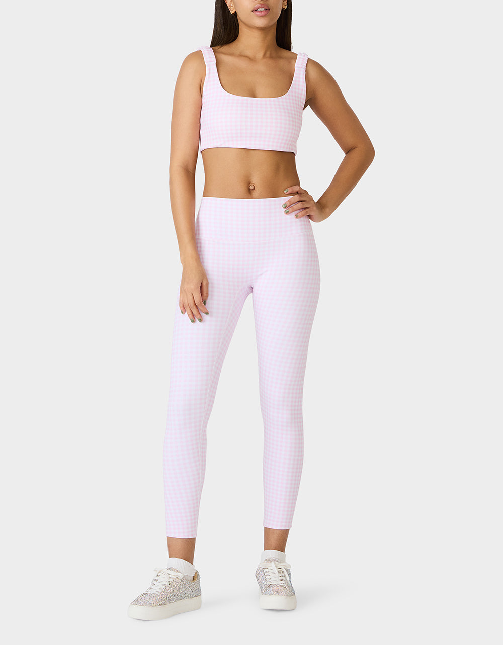 Betsey Johnson Special Offer - GINGHAM PRINT HIGHRISE LEGGING PINK MULTI Women's Pink Gingham Activewear Legging