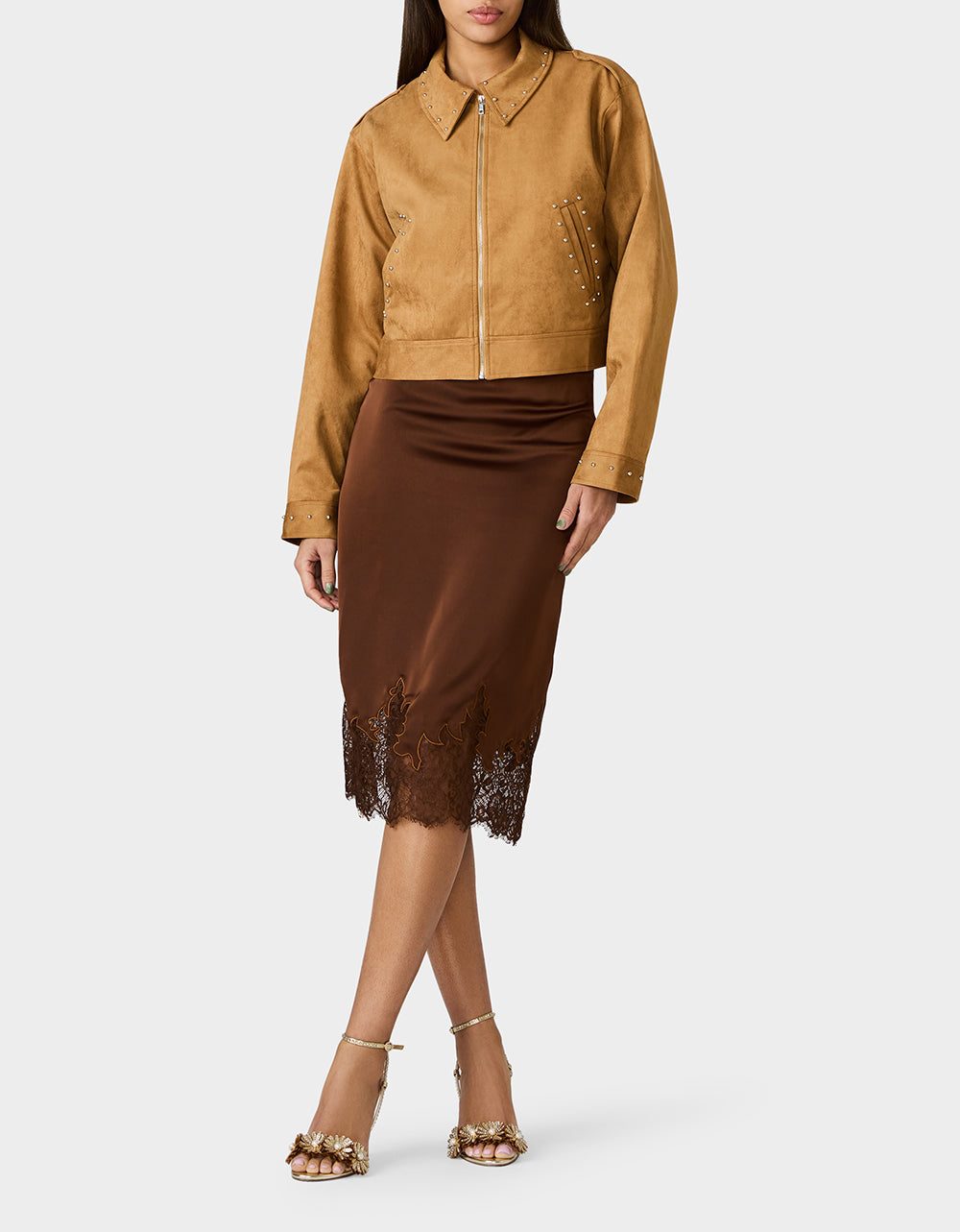 Betsey Johnson Exclusive - RODEO STUD JACKET CAMEL Women's Fax Suede Camel Jacket