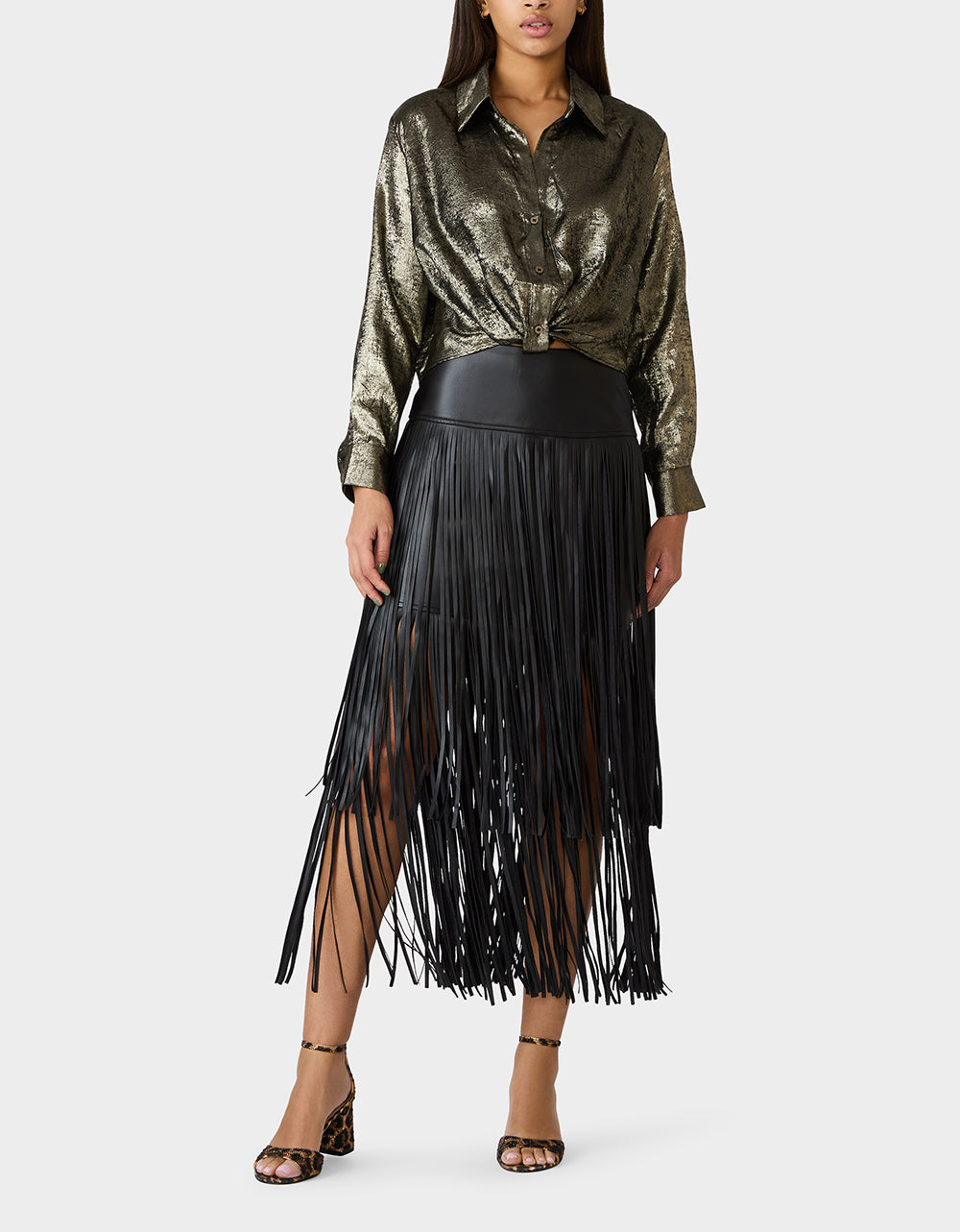 Betsey Johnson Smart Buy - GOLD RUSH TOP BLACK/GOLD Women's Brushed Long Sleeve Button Down Top