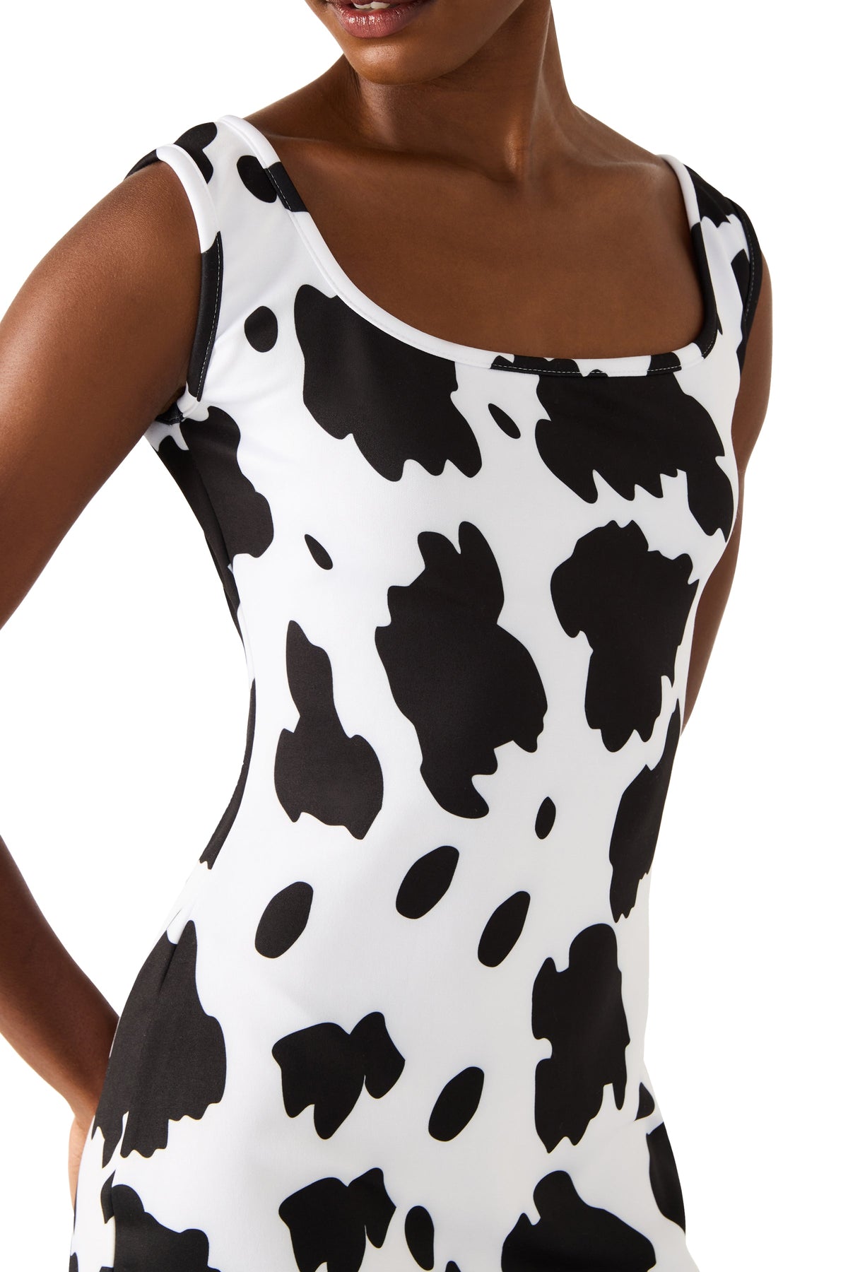 Betsey Johnson Best Seller - BETSEY COW PRINT DRESS BLACK/WHITE Women's Mini Tank Square-Neck Dress