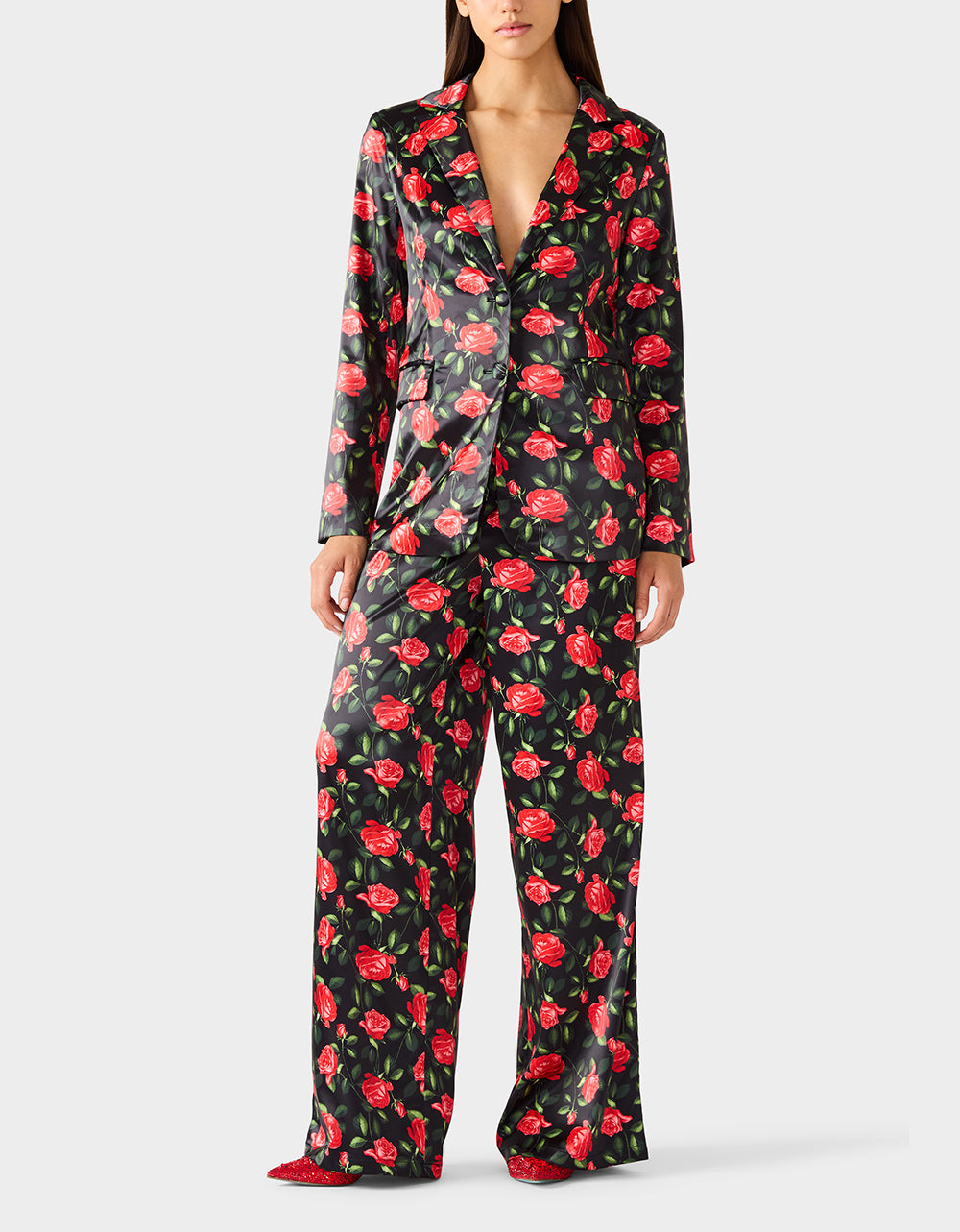 Betsey Johnson Everyday - POWER BLOOM BLAZER BLACK Women's Black Red Floral Blazer