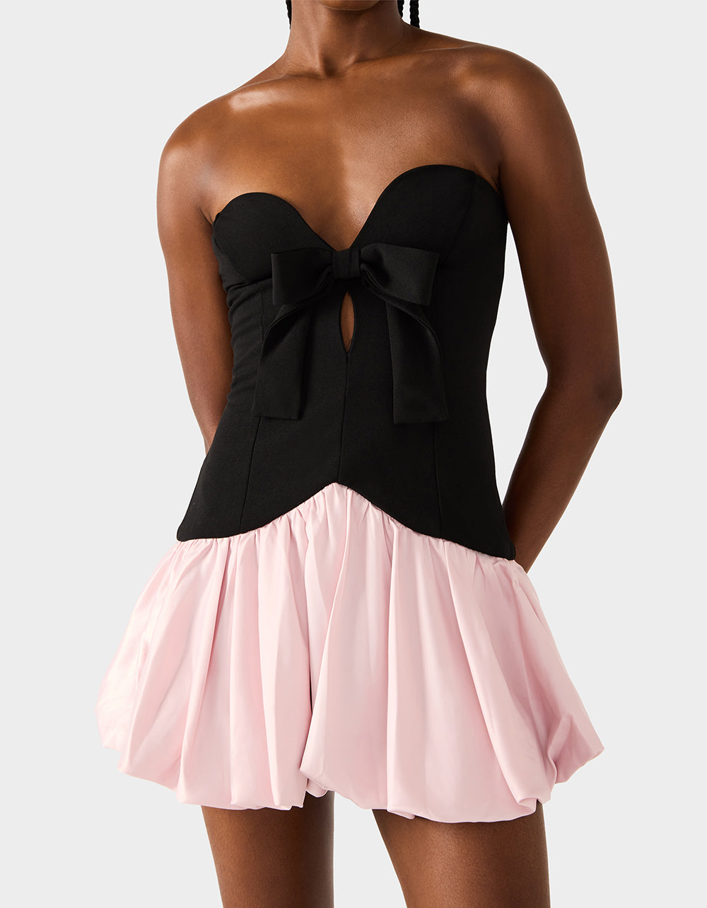 Betsey Johnson Essential - BETSEY'S BOW DRESS BLACK MULTI Women's Strapless Black and Pink Mini Dress