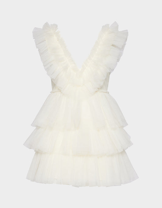 Betsey Johnson Special Offer - BETSEYS TIERED TULLE DRESS CREAM Mini Formal Women's Dress
