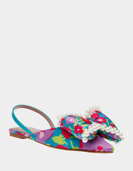 Betsey Johnson Exclusive - CAMILO TEAL MULTI Floral Slingback Flats