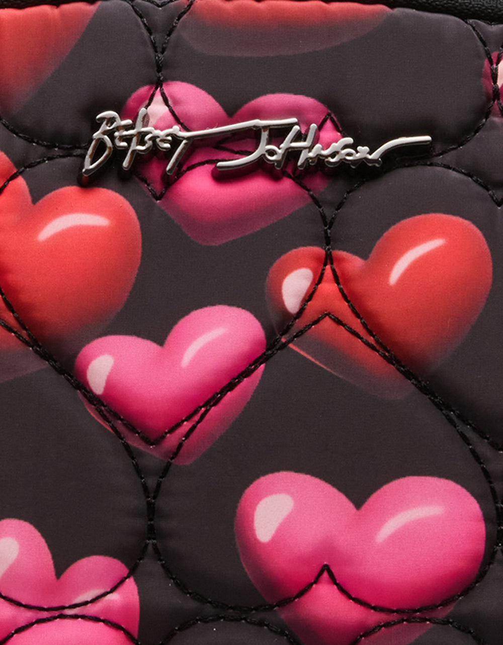Betsey Johnson Best Price - LOAF COSMETIC CASE WITH MIRROR BLACK/MULTI Women's Heart Print Travel Cosmetic Case