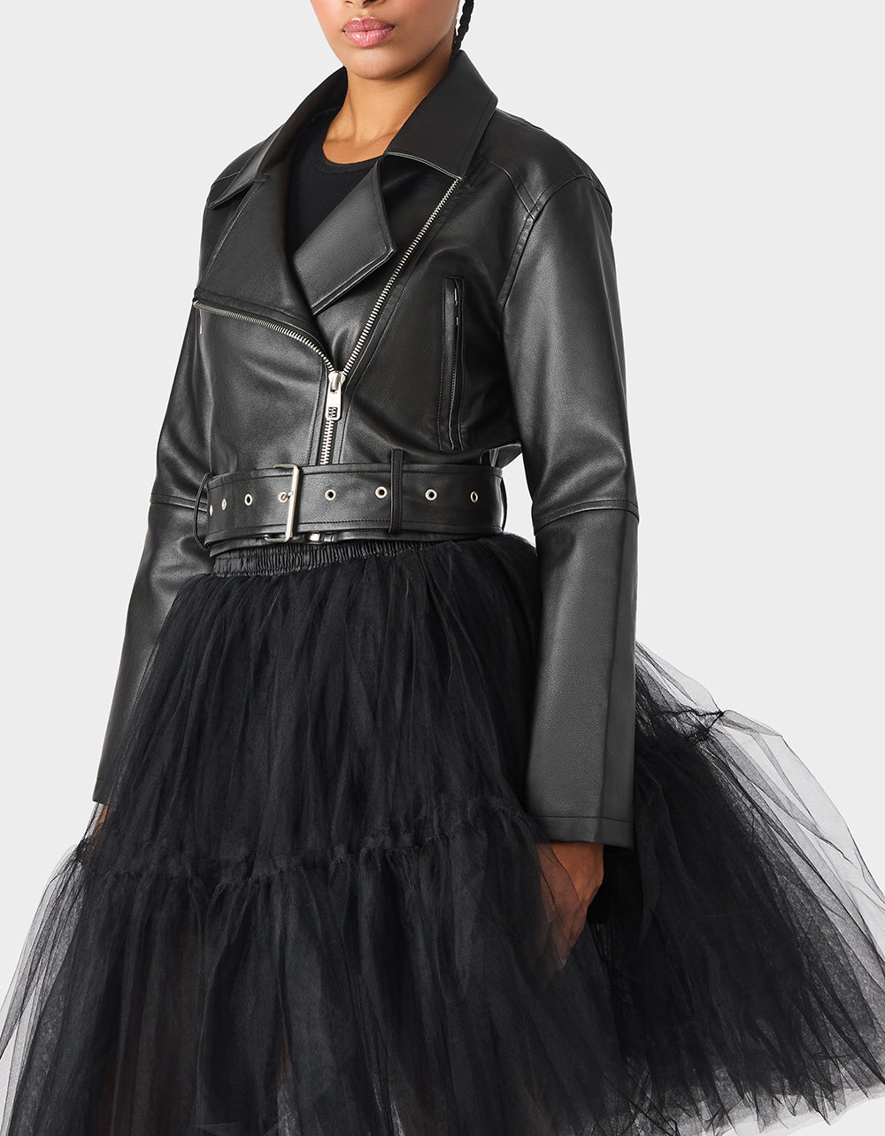 Betsey Johnson Special Offer - REBEL ROSE JACKET BLACK Women's Leather Long-Sleeved Jacket