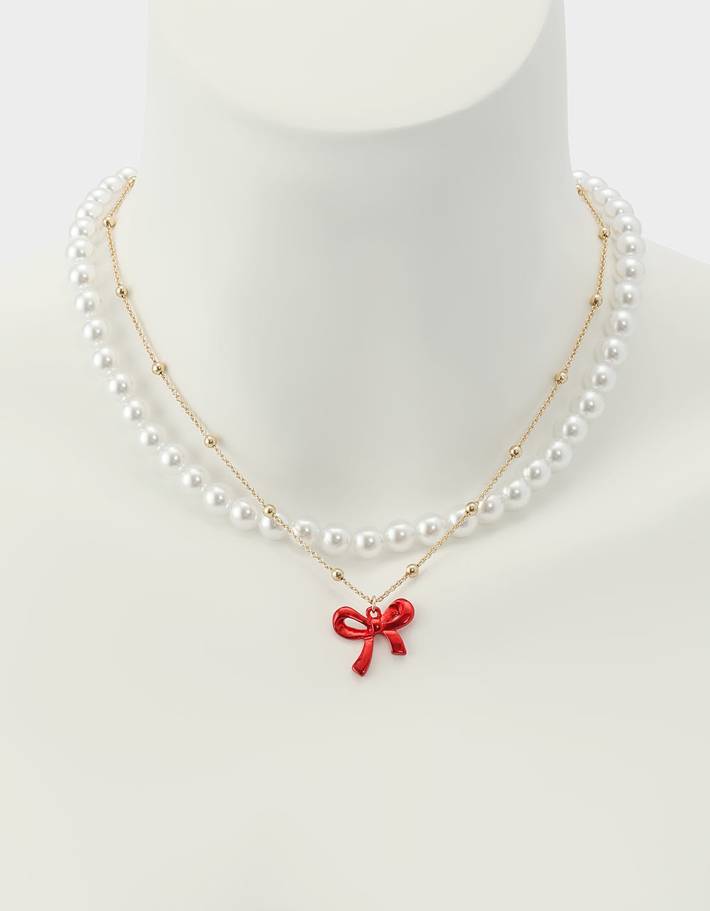 Betsey Johnson Hot Sale - PEARL BOW NECLAKCE SET RED Women's Pearl Bow Valentine's Day Necklace Set