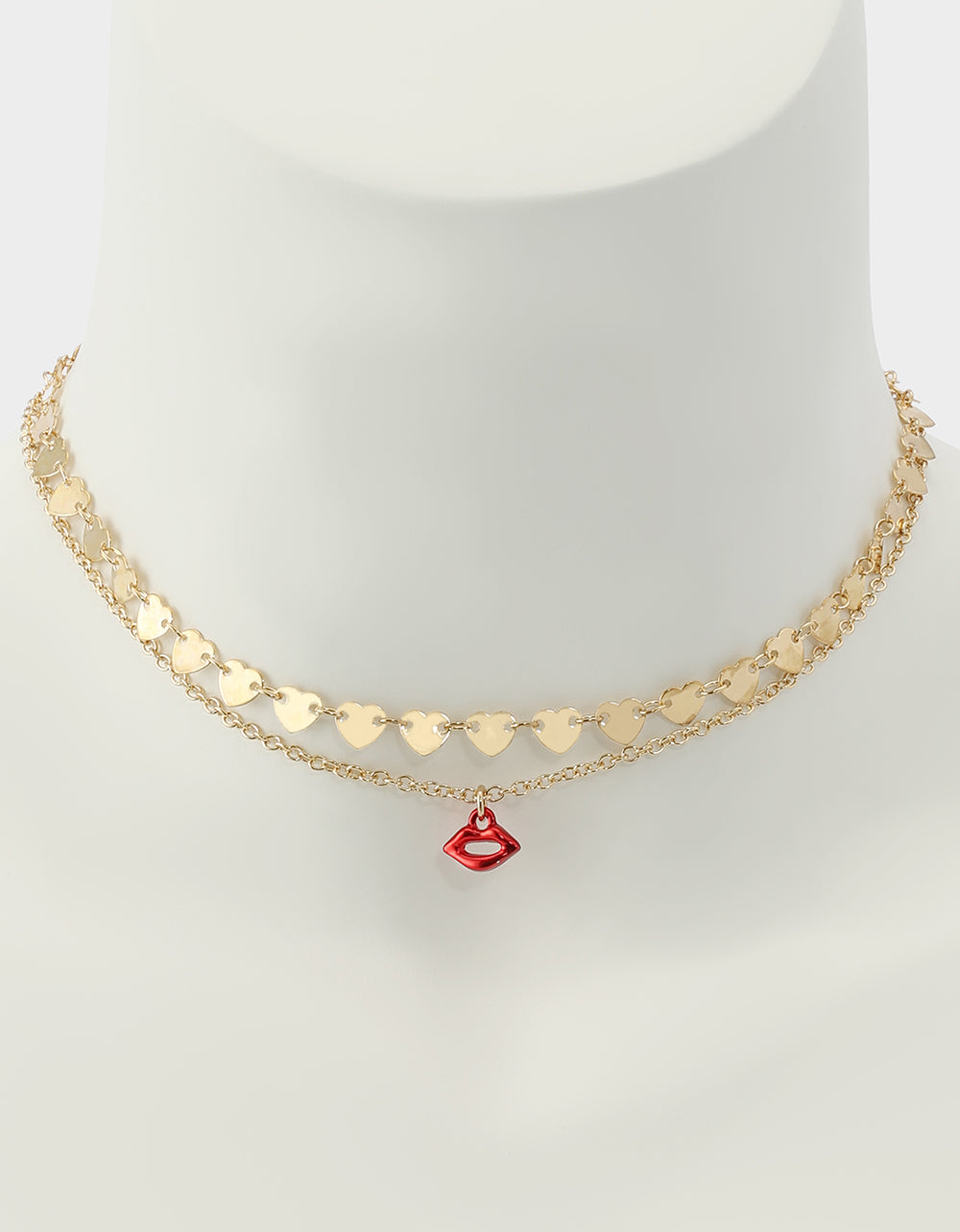 Betsey Johnson Classic - LIPS NECKLACE SET RED Women's Gold Heart Chain Lip Valentine's Day Necklace Set
