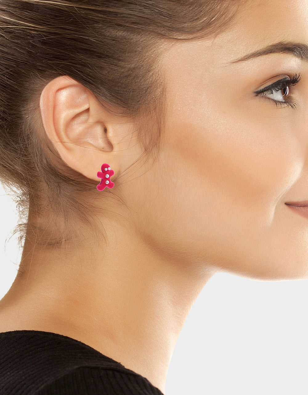 Betsey Johnson Classic - GINGERBREAD STUD EARRINGS PINK Women's Christmas-Themed Gingerbread Pearl Embellished Stud Earrings