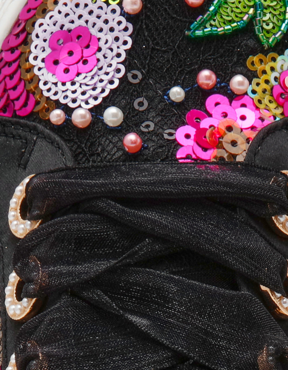 Betsey Johnson New - BONNY Black Floral Sequin Mesh Floral Platform Low-Top Women's Sneaker