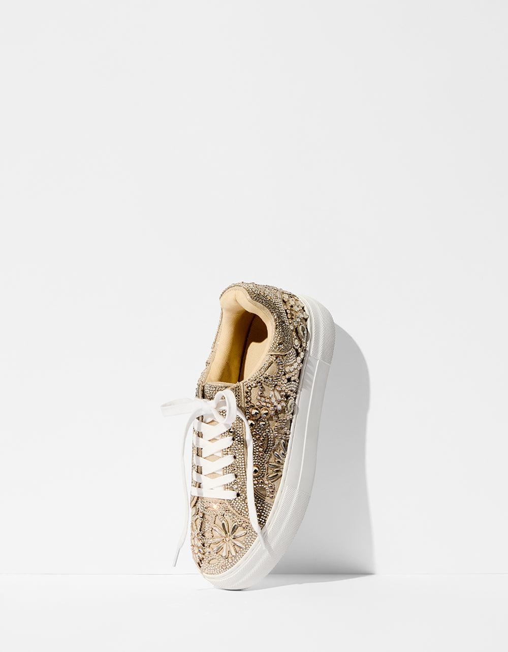 Betsey Johnson Best Price - REILY LIGHT GOLD Platform Low-Top Lace-Up Rhinestone Women's Sneaker