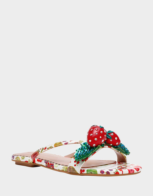Betsey Johnson Top Pick - GARRIK WHITE MULTI Women's Thong Strappy Fruit Printed Sandal