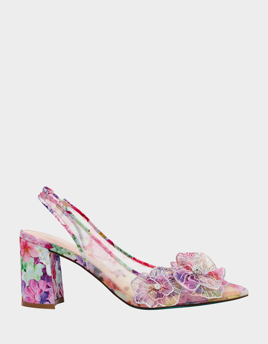 Betsey Johnson Value - PETRA BRIGHT FLORAL Slingback Floral Mesh Block Heel