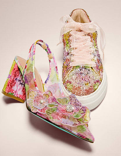 Betsey Johnson Value - PETRA BRIGHT FLORAL Slingback Floral Mesh Block Heel
