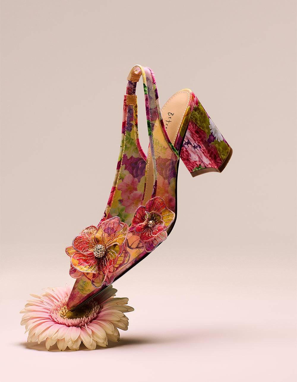 Betsey Johnson Value - PETRA BRIGHT FLORAL Slingback Floral Mesh Block Heel