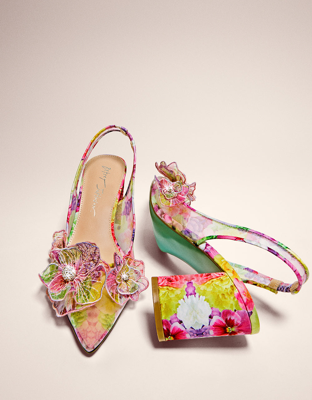 Betsey Johnson Value - PETRA BRIGHT FLORAL Slingback Floral Mesh Block Heel