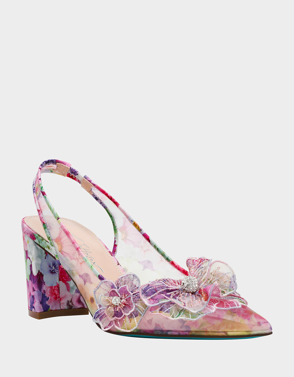 Betsey Johnson Value - PETRA BRIGHT FLORAL Slingback Floral Mesh Block Heel