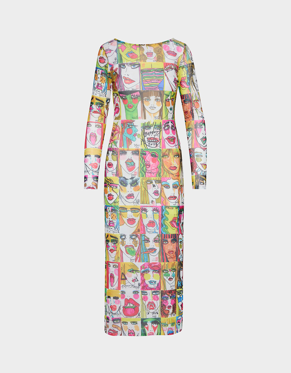 Betsey Johnson Value - BETSEY'S PRINT SHEER DRESS MULTI Women's Long-Sleeved Mesh Sheer Midi Dress