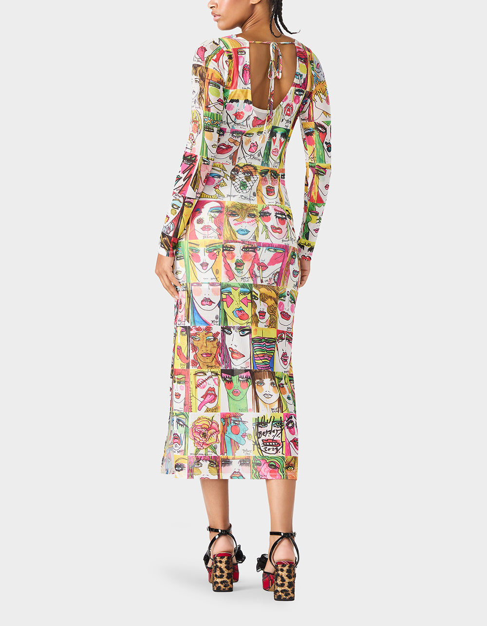 Betsey Johnson Value - BETSEY'S PRINT SHEER DRESS MULTI Women's Long-Sleeved Mesh Sheer Midi Dress