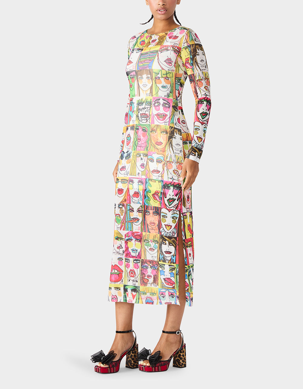 Betsey Johnson Value - BETSEY'S PRINT SHEER DRESS MULTI Women's Long-Sleeved Mesh Sheer Midi Dress