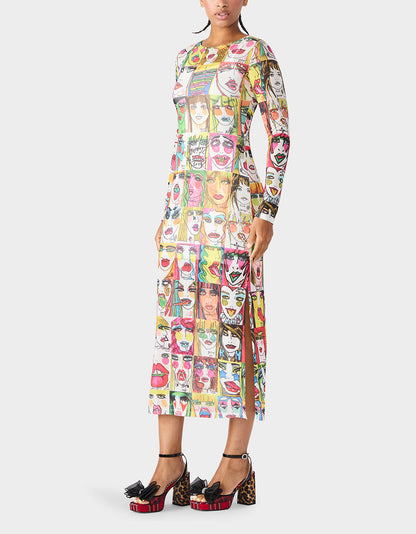 Betsey Johnson Value - BETSEY'S PRINT SHEER DRESS MULTI Women's Long-Sleeved Mesh Sheer Midi Dress