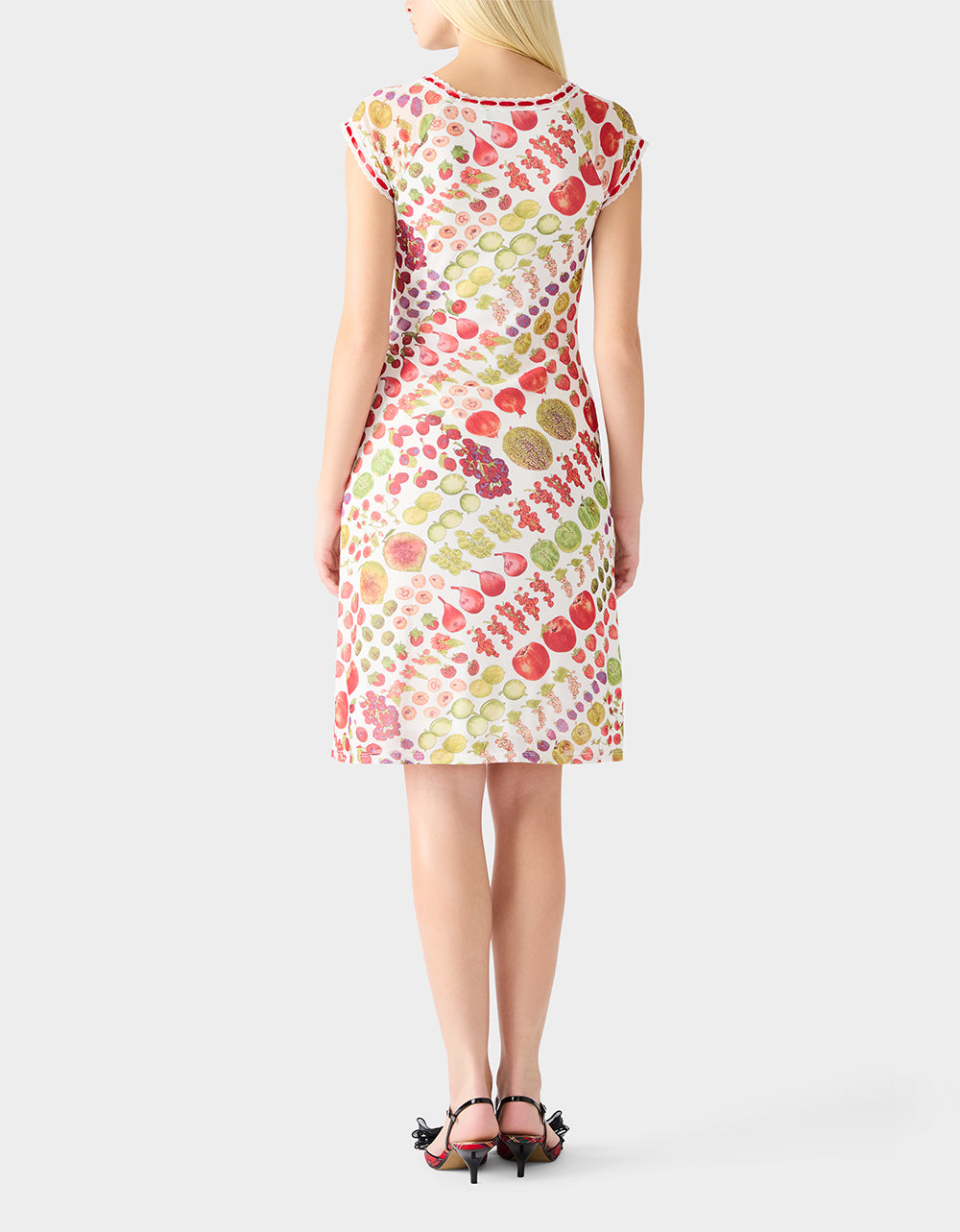 Betsey Johnson Customer Favorite - BETSEY'S FRUIT DRESS WHITE MULTI Women's Fruit Print Short-Sleeved Slip Dress