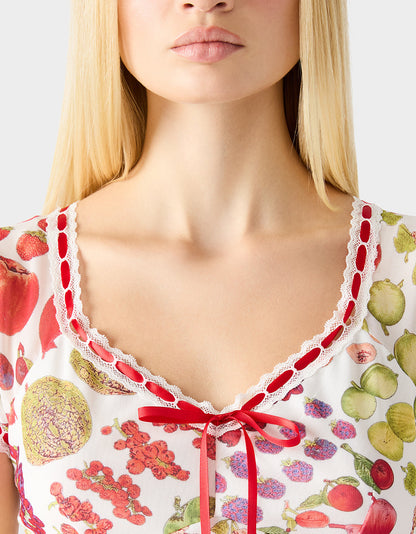 Betsey Johnson Customer Favorite - BETSEY'S FRUIT DRESS WHITE MULTI Women's Fruit Print Short-Sleeved Slip Dress