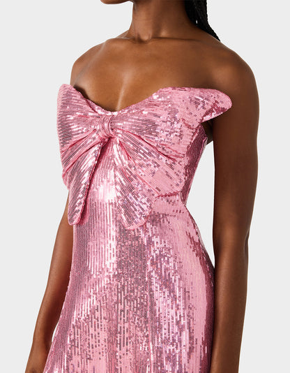 Betsey Johnson Essential - SEQUIN BOW DRESS PINK SEQUIN Women's Mini Pink Sequin Dress