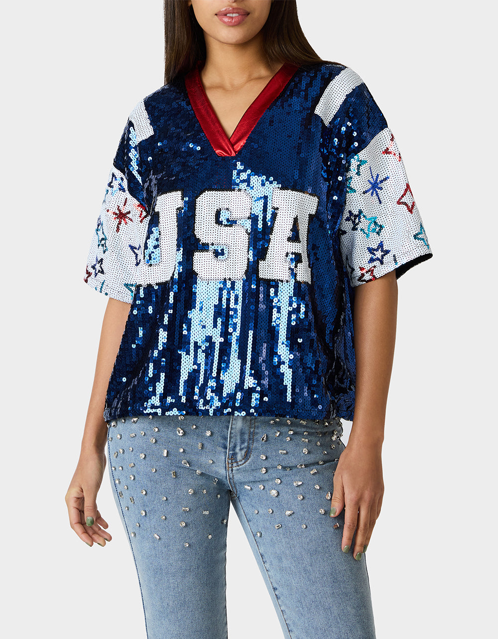 Betsey Johnson Premium - USA JERSEY BLUE Women's Red White and Blue USA Sequin Jersey