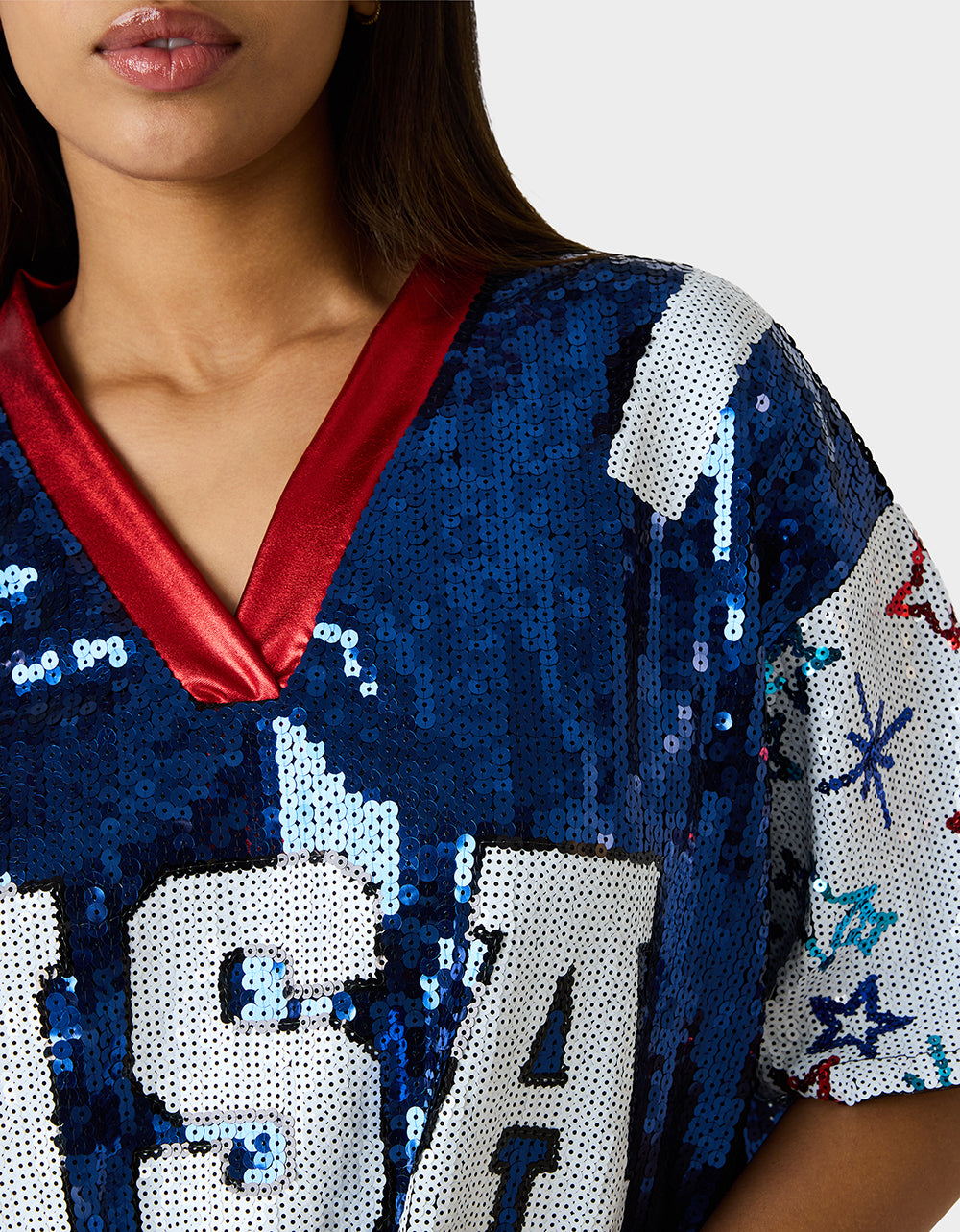 Betsey Johnson Premium - USA JERSEY BLUE Women's Red White and Blue USA Sequin Jersey