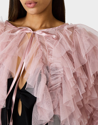 Betsey Johnson Hot Sale - PRIMA PUFF PINK Women's Pink Blush Tulle Shawl Jacket