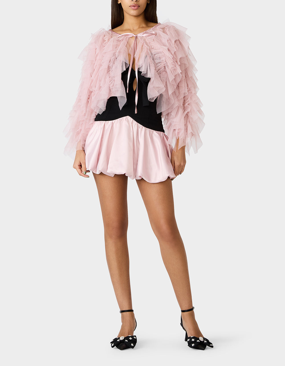 Betsey Johnson Hot Sale - PRIMA PUFF PINK Women's Pink Blush Tulle Shawl Jacket
