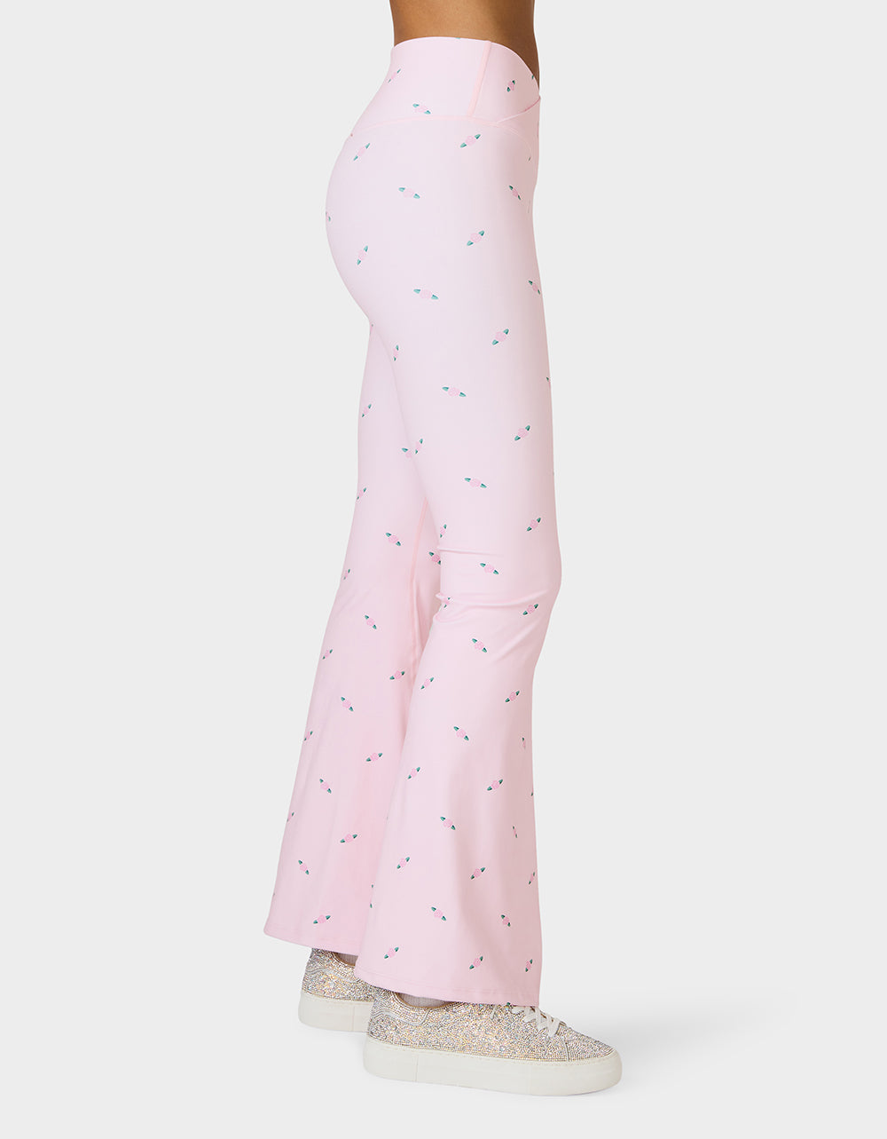 Betsey Johnson Premium - ROSE PRINT CROSSOVER LEGGINGS PINK ROSE Women's Floral Crossover Activewear Legging