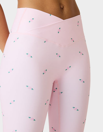 Betsey Johnson Premium - ROSE PRINT CROSSOVER LEGGINGS PINK ROSE Women's Floral Crossover Activewear Legging