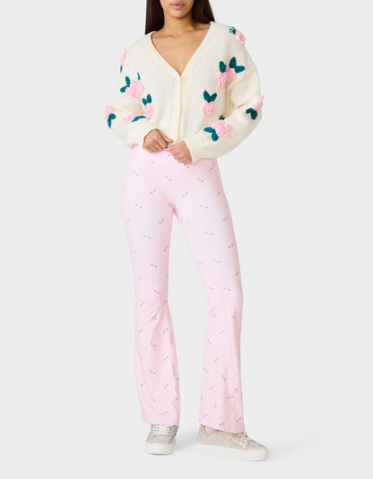 Betsey Johnson Premium - ROSE PRINT CROSSOVER LEGGINGS PINK ROSE Women's Floral Crossover Activewear Legging