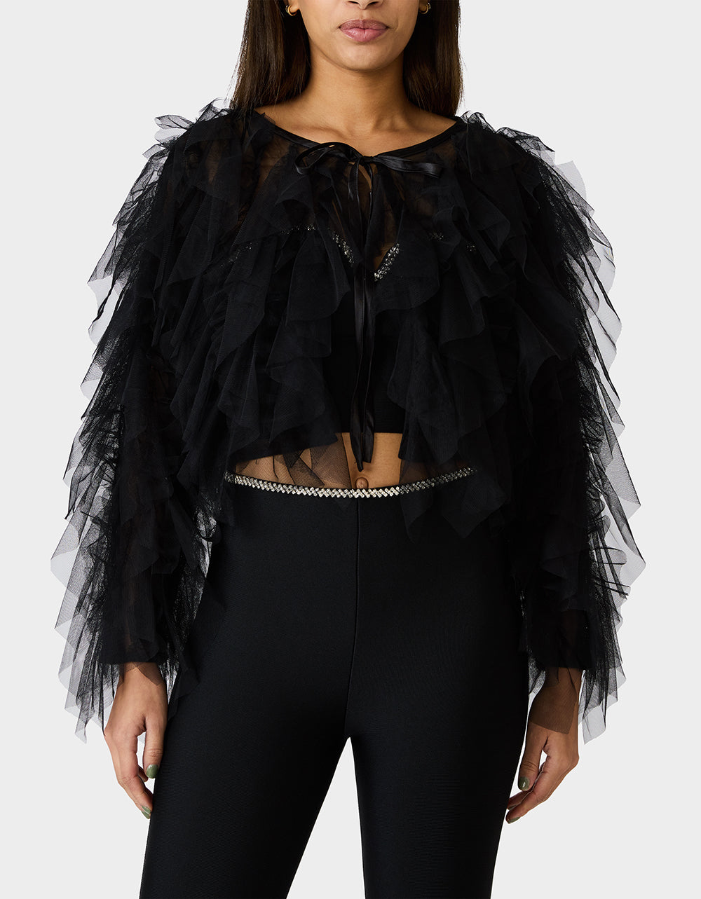 Betsey Johnson Quality - PRIMA PUFF BLACK Women's Black Tulle Shawl Jacket