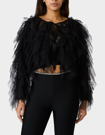 Betsey Johnson Quality - PRIMA PUFF BLACK Women's Black Tulle Shawl Jacket
