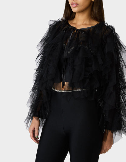 Betsey Johnson Quality - PRIMA PUFF BLACK Women's Black Tulle Shawl Jacket