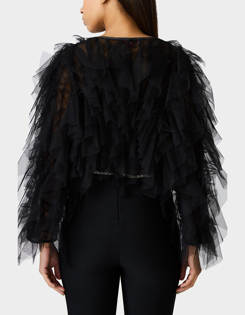 Betsey Johnson Quality - PRIMA PUFF BLACK Women's Black Tulle Shawl Jacket
