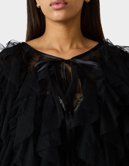 Betsey Johnson Quality - PRIMA PUFF BLACK Women's Black Tulle Shawl Jacket