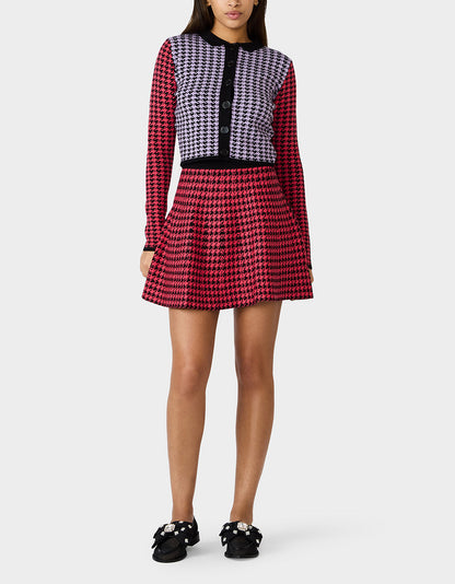 Betsey Johnson Quality - HOT IN HOUNDSTOOTH SET PINK MULTI Women's Pink and Purple Houndstooth Top and Skirt set
