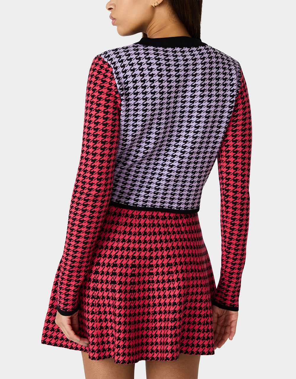 Betsey Johnson Quality - HOT IN HOUNDSTOOTH SET PINK MULTI Women's Pink and Purple Houndstooth Top and Skirt set