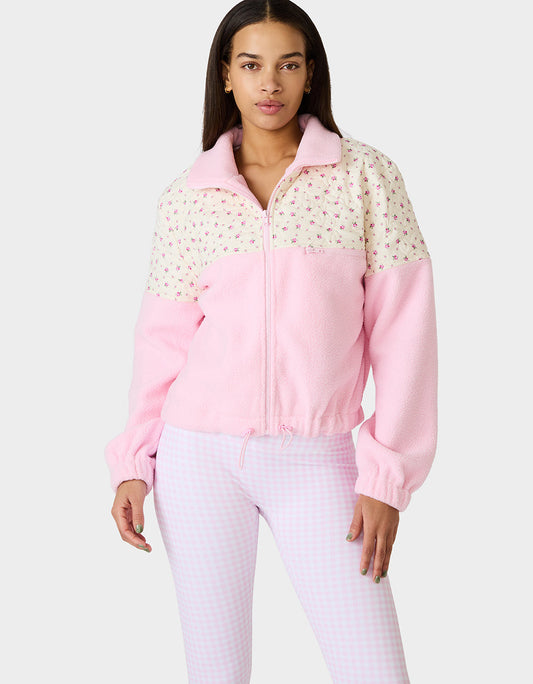Betsey Johnson Great Value - PRETTY IN PLUSH JACKET PINK Women's Pink Floral Print Plush Jacket