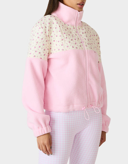 Betsey Johnson Great Value - PRETTY IN PLUSH JACKET PINK Women's Pink Floral Print Plush Jacket