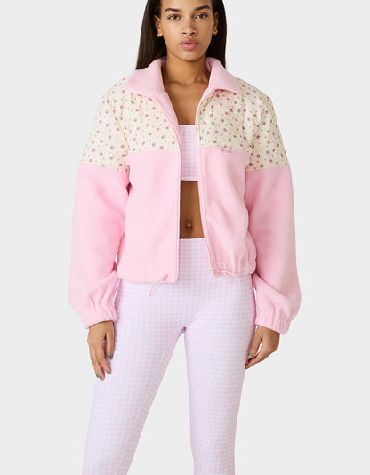 Betsey Johnson Great Value - PRETTY IN PLUSH JACKET PINK Women's Pink Floral Print Plush Jacket