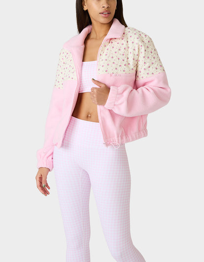 Betsey Johnson Great Value - PRETTY IN PLUSH JACKET PINK Women's Pink Floral Print Plush Jacket