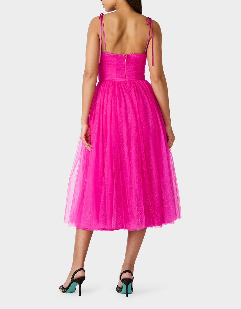 Betsey Johnson Customer Favorite - GLITTER TULLE MULTI MAGENTA Women's Corset Midi Tulle Dress
