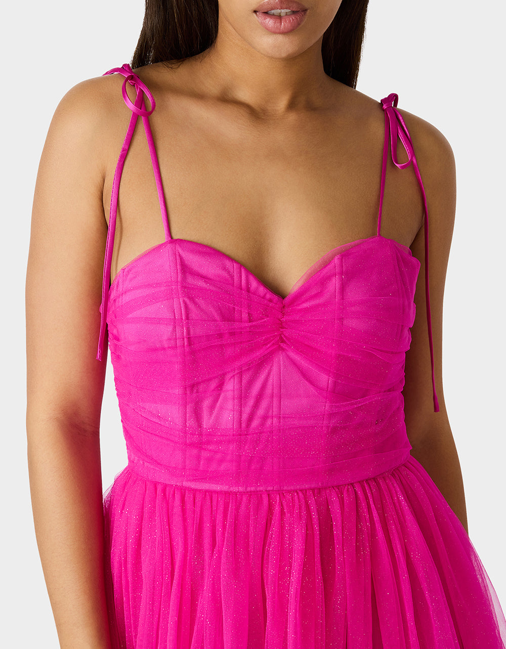 Betsey Johnson Customer Favorite - GLITTER TULLE MULTI MAGENTA Women's Corset Midi Tulle Dress