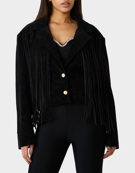 Betsey Johnson Best Seller - FRINGE FEVER JACKET BLACK Women's Black Fringe Jacket